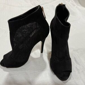 Aldo Black Lace Peep-Toe Heeled Boots